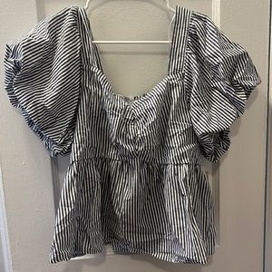 Blue & White striped puff sleeve top